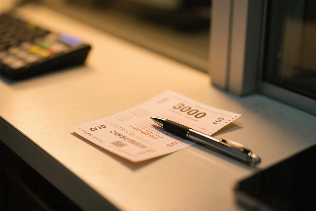 彩券与笔的特写，强调预算与理性